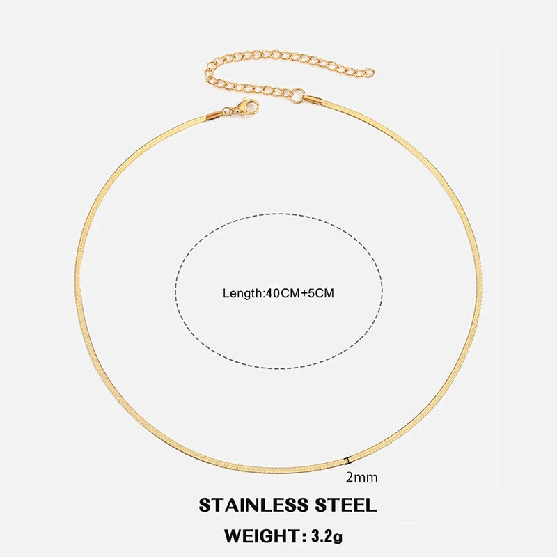 Flat Snake Chain Choker – Unisex Stainless Steel Herringbone Necklace in Gold or Silver