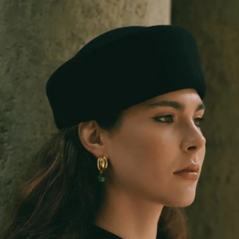 Vintage Wool Felt Beret – Elegant Hard-Top Pillbox Fedora for Weddings & Cocktail Parties