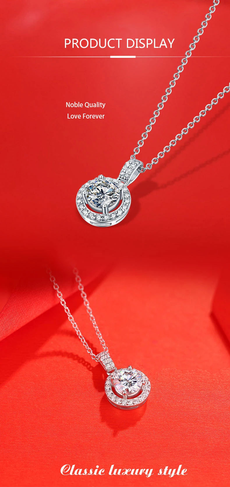 Classic 5 ct Moissanite Necklace – S925 Sterling Silver White Gold Plated Wedding Pendant