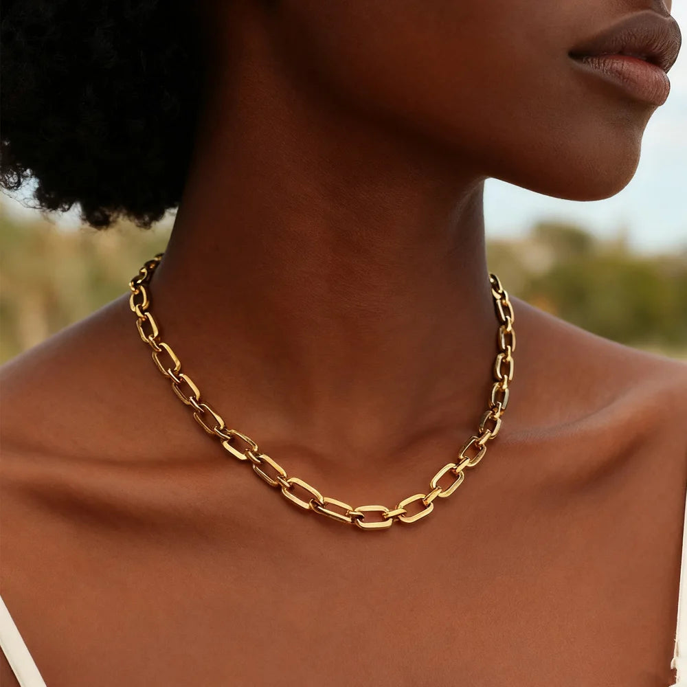Chunky Gold Link Necklace – Thick Oval Stainless Steel Choker for a Minimalist Look