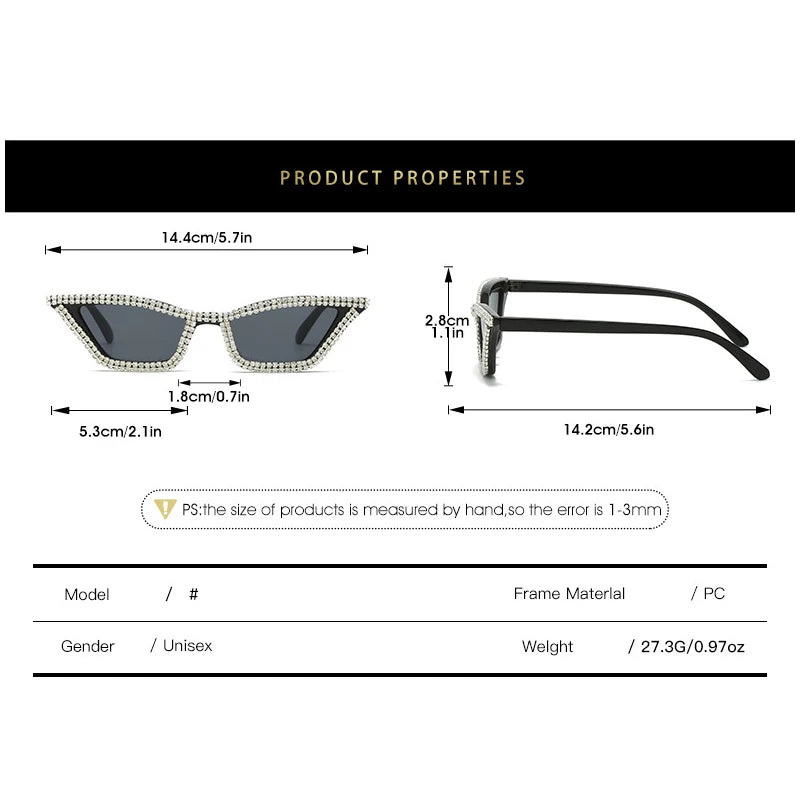 Diamond-Accent Cat Eye Sunglasses – Trendy Hip-Hop Style for Women