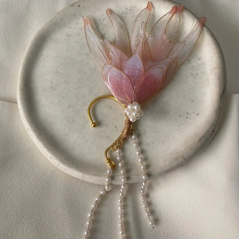 Butterfly & Mermaid Pearl Tassel Ear Cuffs – Elegant Non-Piercing Fairy-Style Earrings