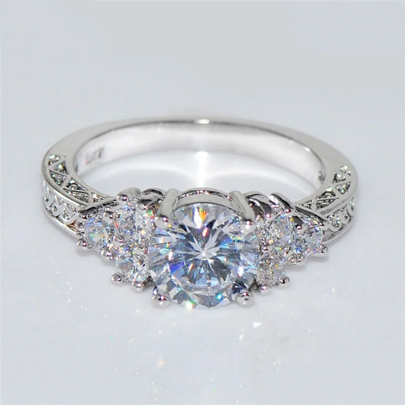 Exquisite Silver Engagement Ring – Sparkling White Zircon for Bridal, Anniversary or Daily Elegance