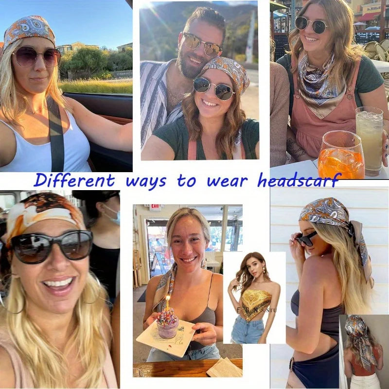 Luxury Silk Square Scarf – Elegant Satin Shawl & Headband Wrap for Women