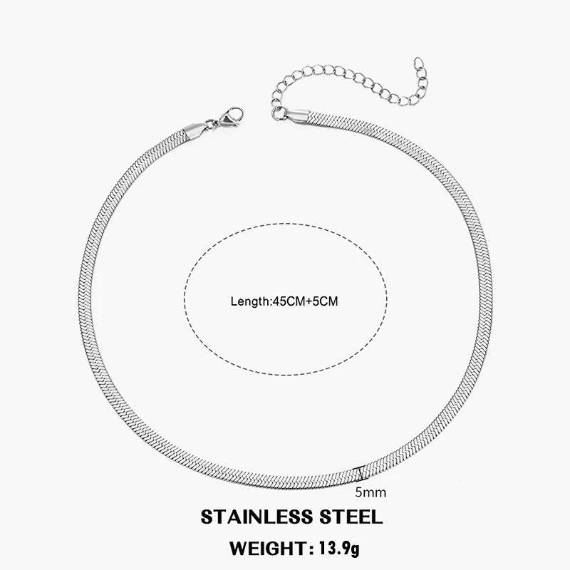 Flat Snake Chain Choker – Unisex Stainless Steel Herringbone Necklace in Gold or Silver