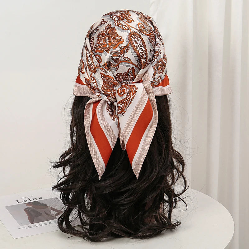 Bohemian Floral Silk Scarf – Tropical Print Square Satin Wrap for Hair, Neck & Hijab