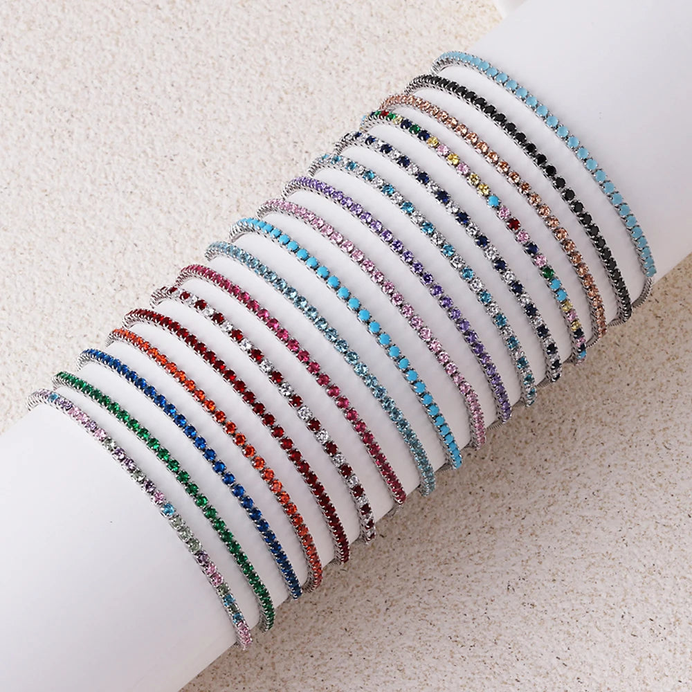 2 mm Adjustable Rainbow Tennis Bracelet – Colorful Zircon Charm for Women