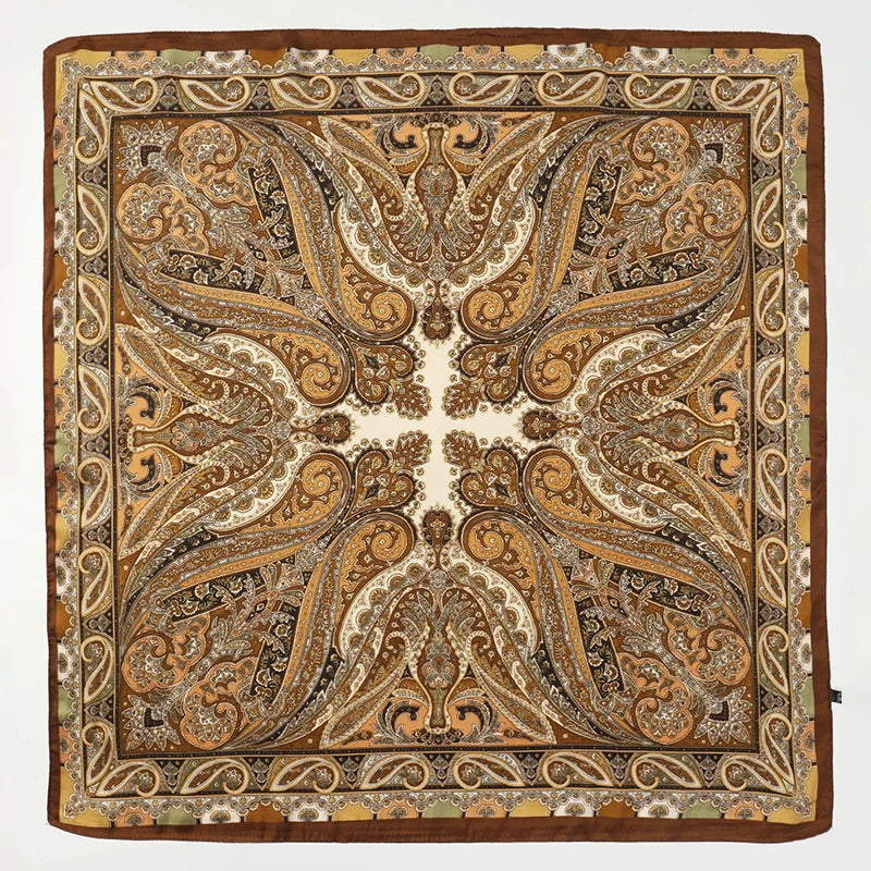 Bohemian Floral Silk Scarf – Luxury Square Satin Wrap for Hair, Neck & Hijab