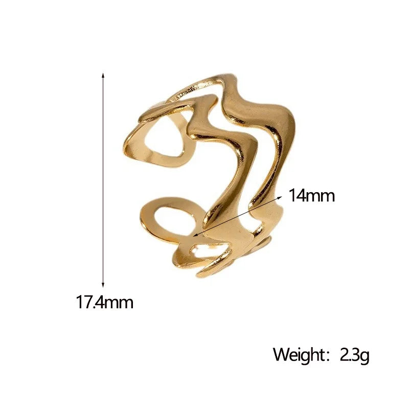 Irregular Wave Ring – Adjustable Gold Stainless Steel Statement Piece for Women & Men