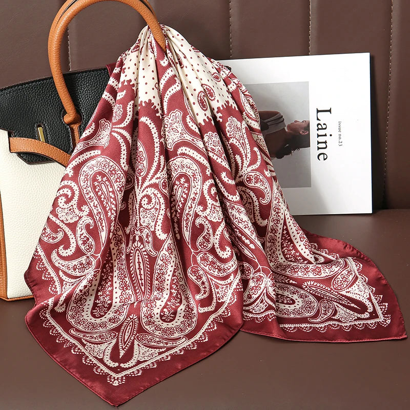 Luxury Silk Satin Scarf – 2023 Square Print Design for Women’s Hijab, Hair & Neck Styling