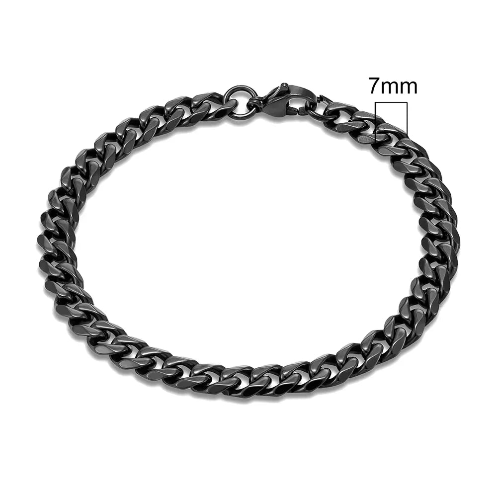 MKENDN Punk Cuban Link Bracelet – 3–11 mm Stainless Steel Biker Chain for Men & Women