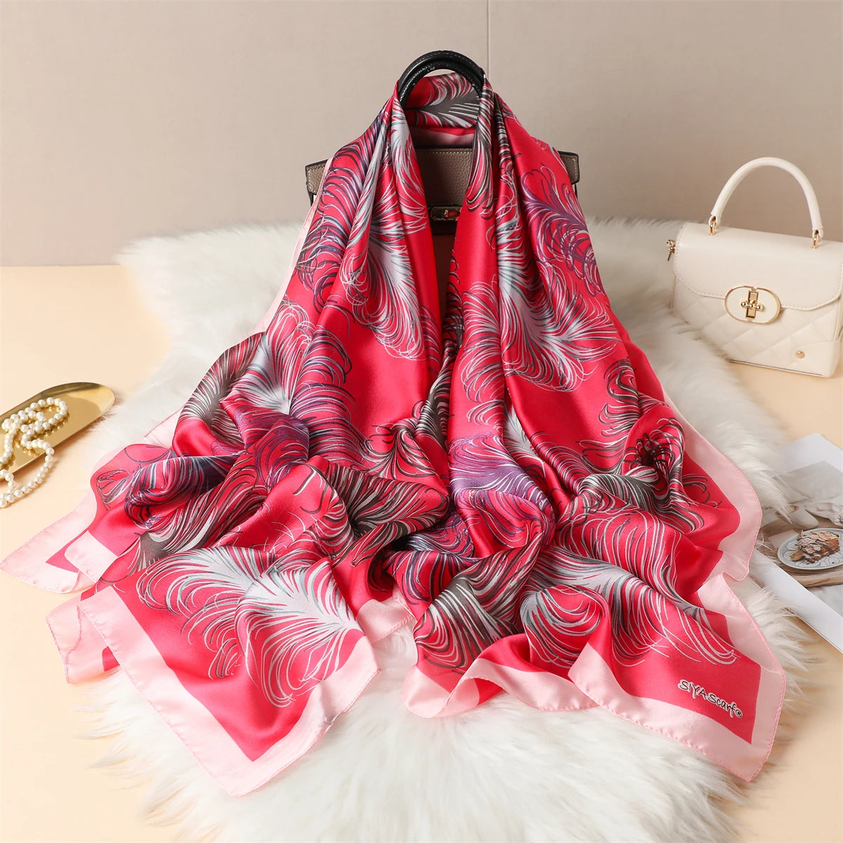 Luxury Silk Satin Scarf –  Large Wrap for Women, Elegant Beach & Hijab Style