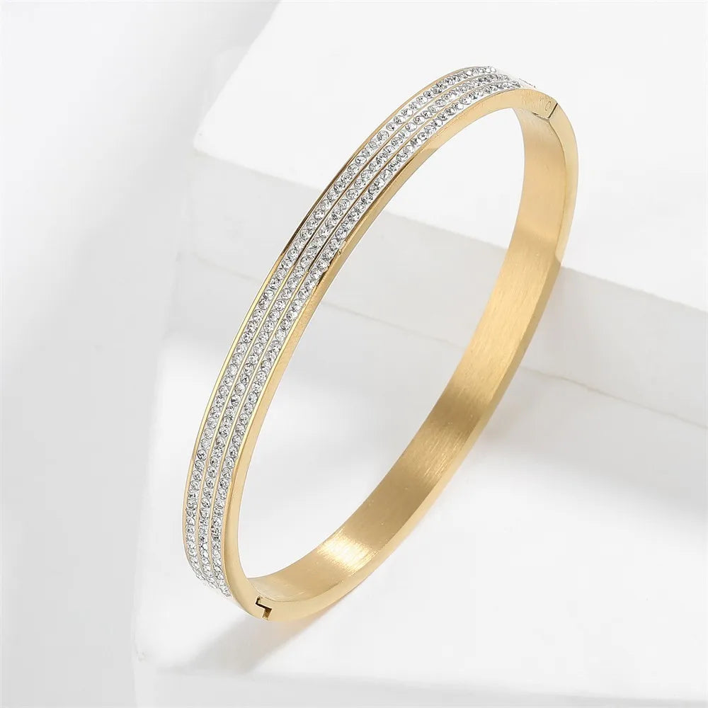 Yupsk Titanium Steel Couple Bracelet – Shiny Zircon Inlay in Gold or Silver for Him & Her