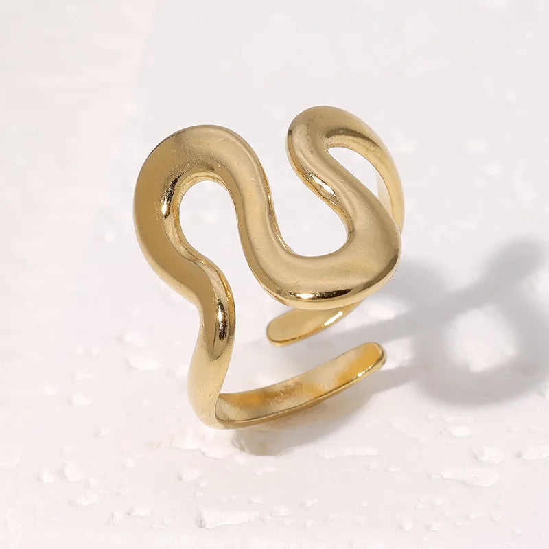 Irregular Wave Ring – Adjustable Gold Stainless Steel Statement Piece for Women & Men