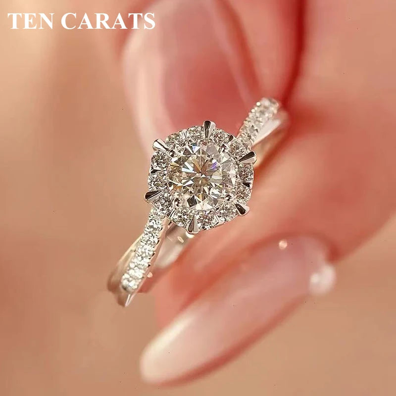 TEN CARATS 1 ct Moissanite Ring – Elegant Round-Cut Sparkle in 925 Sterling Silver for Engagements