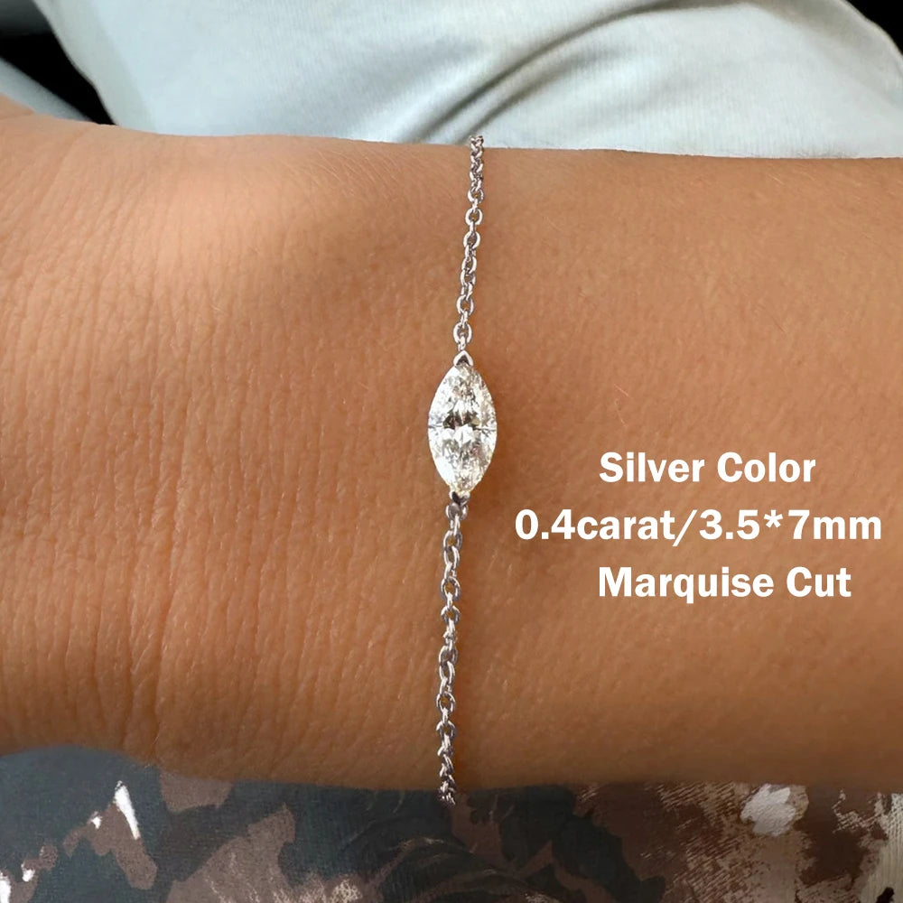 Solitaire Moissanite Bracelet – Pear, Marquise or Heart Cut in 18K-Plated S925 Silver with Certificate