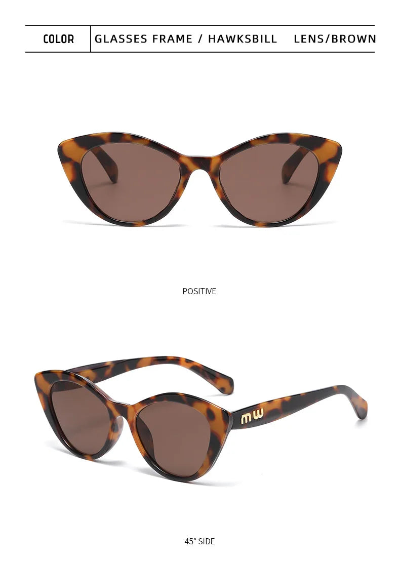 Cat Eye Sunglasses – Black & Leopard Small Frame UV400 Designer Style