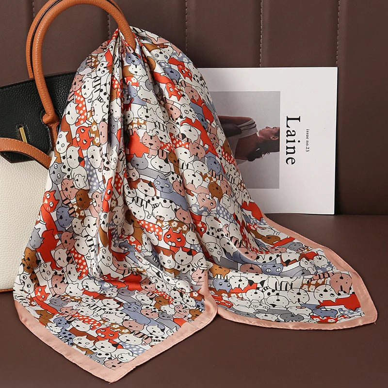 Luxury Silk Satin Scarf – 2023 Square Print Design for Women’s Hijab, Hair & Neck Styling