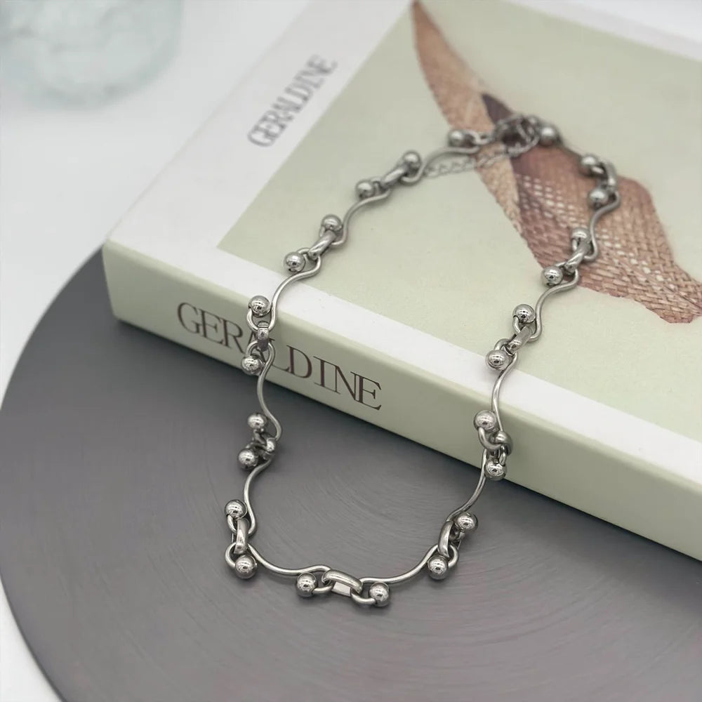 Y2K Wave Ball Chain Necklace – Stainless Steel Punk Grunge Style for Women & Men