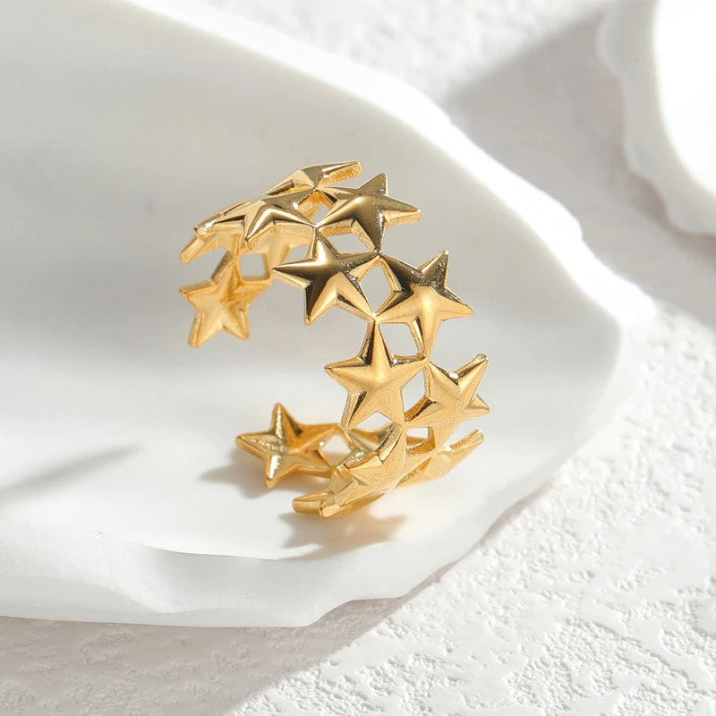 Double-Layer Star Ring – 2025 Gold Stainless Steel Waterproof Open Design for Women