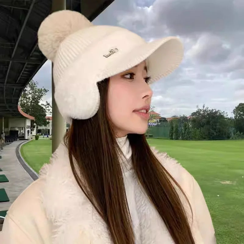 Winter Ear-Wing Knit Baseball Cap – Warm 2024 Windproof Ponytail Hat for Women