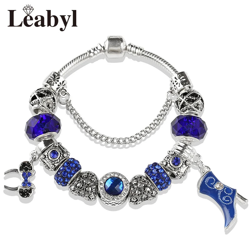 Disney Pink Crystal Charm Bracelet – Colorful Handmade Enamel Beads for Women