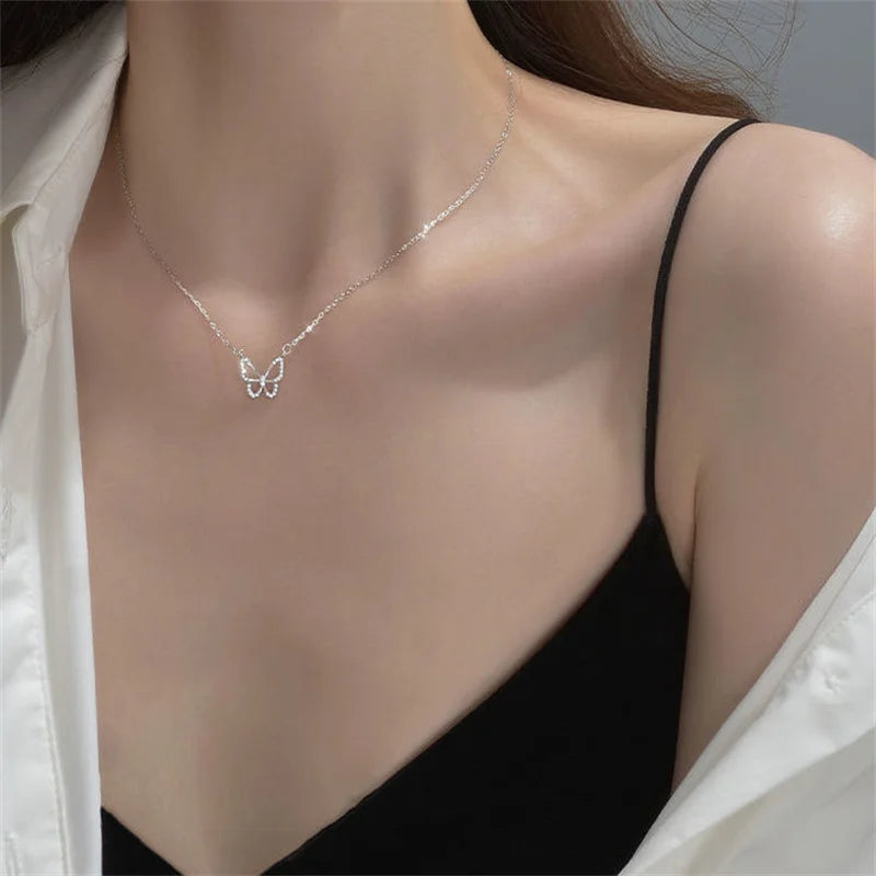 Hollow Crystal Butterfly Necklace – Elegant Classic Pendant for Women