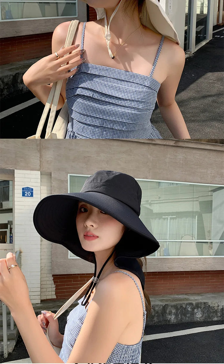 Women’s Wide-Brim Sun Bucket Hat – UPF 50+ Fishing & Safari Style with Neck Cover