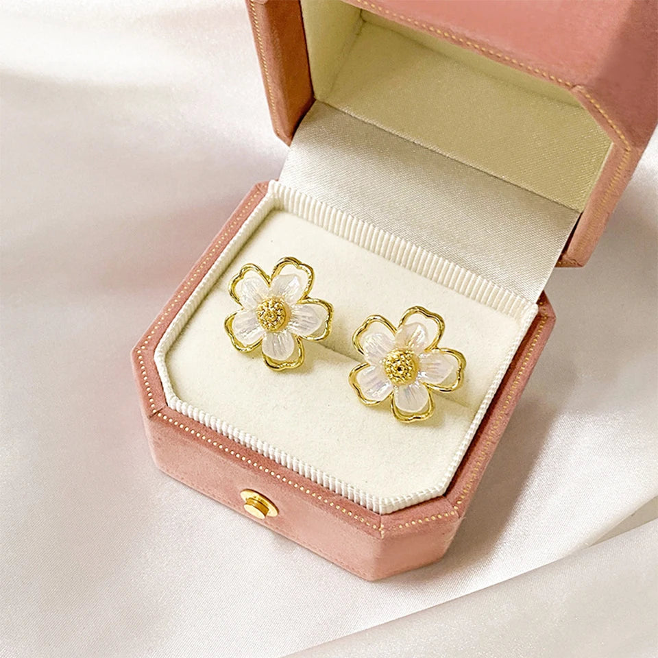 ZAKOL Crystal Flower Earrings – Sweet Korean-Style Gold Sparkle for Women & Girls