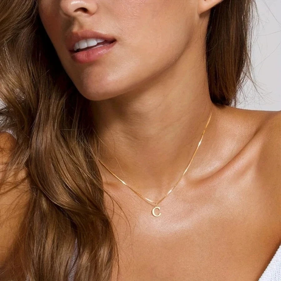 A–Z Initial Necklace – Cute 18K Gold Plated Stainless Steel Letter Pendant for Women