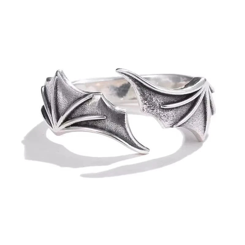 FTCY Angel & Devil Wing Rings – 2-Piece Adjustable Vintage Silver Couple Set for Men & Women