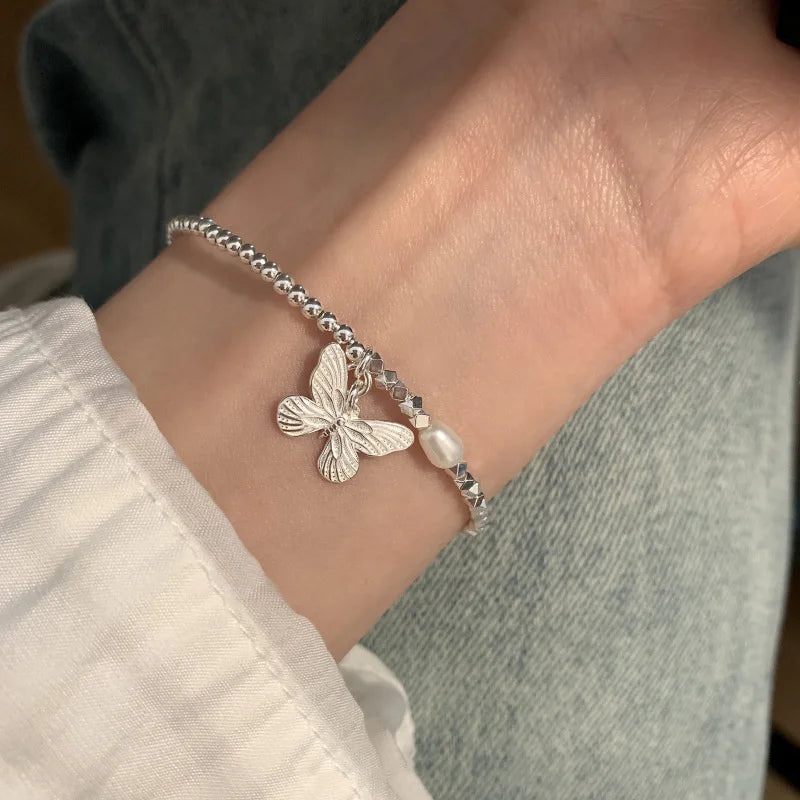 VENTFILLE 925 Silver Butterfly Bracelet – Cute Beaded String Design for Girls