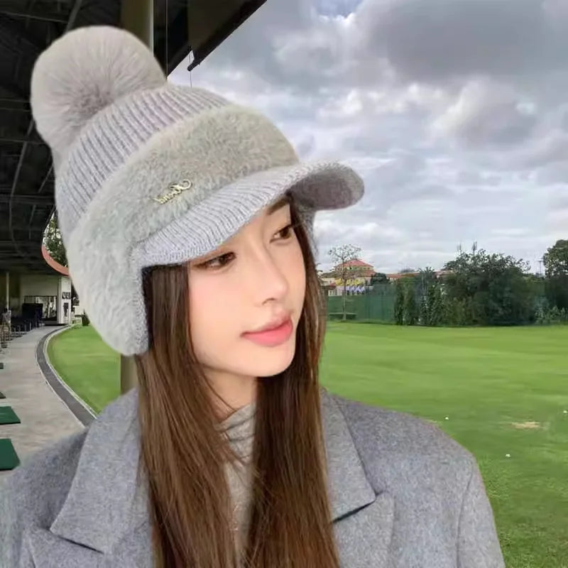 Winter Ear-Wing Knit Baseball Cap – Warm 2024 Windproof Ponytail Hat for Women