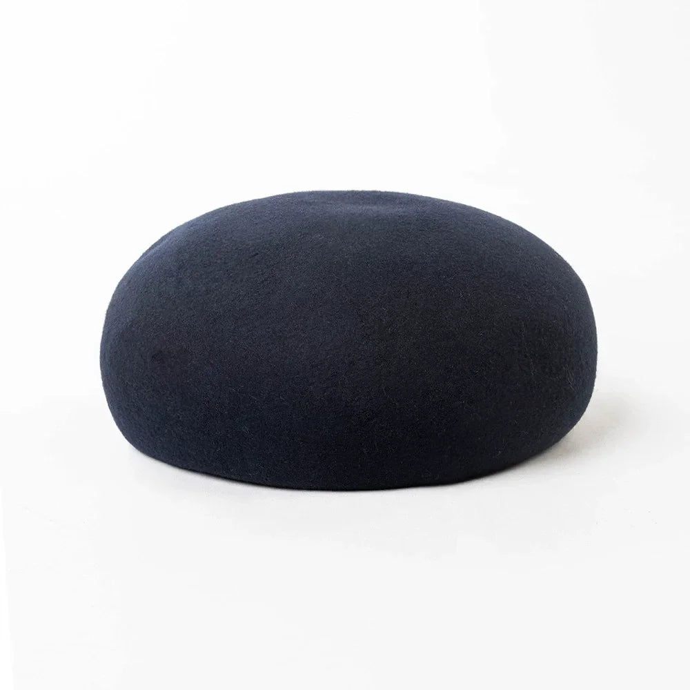 Vintage Wool Felt Beret – Elegant Hard-Top Pillbox Fedora for Weddings & Cocktail Parties