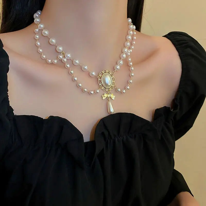 Baroque Pearl Choker – Luxury Triple-Layer Beaded Necklace for Weddings & Parties