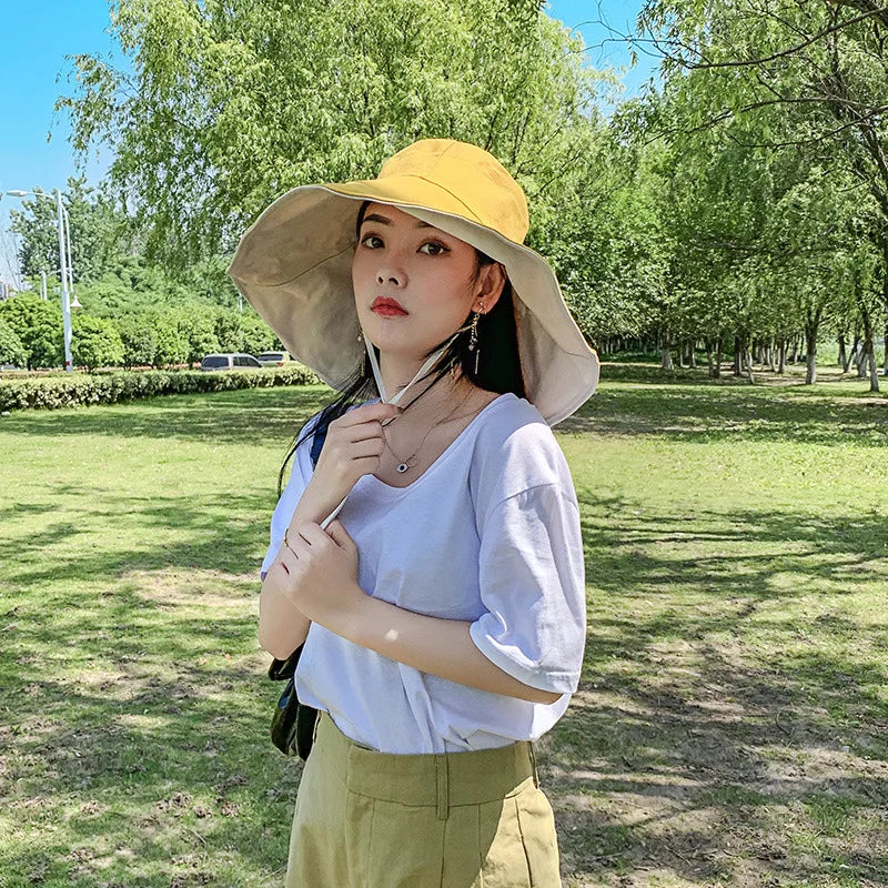 Wide Brim UPF 50+ Sun Hat – Double-Sided Anti-UV Beach & Hiking Cap for Women