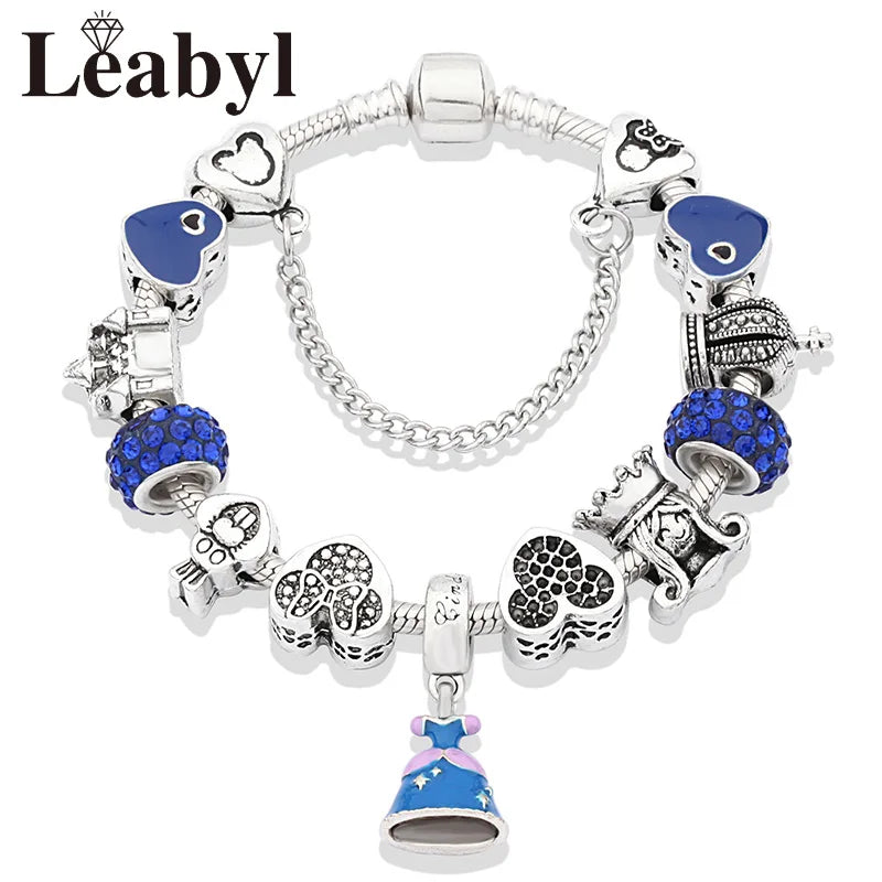 Disney Pink Crystal Charm Bracelet – Colorful Handmade Enamel Beads for Women