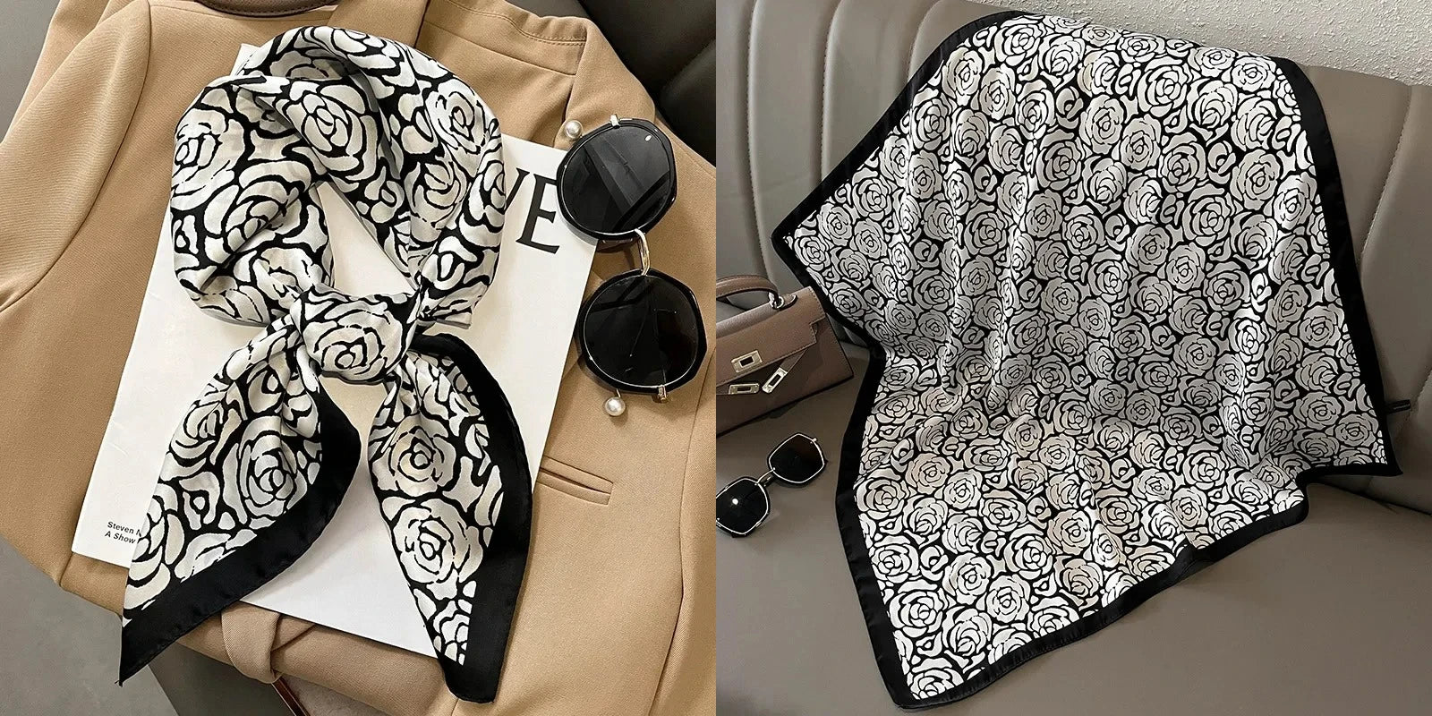 Luxury Floral Silk Scarf – Soft Satin Square Wrap for Hair, Neck & Hijab