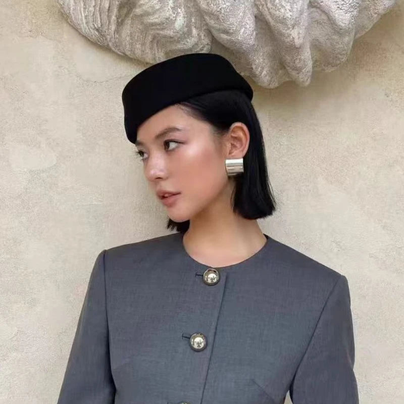 Vintage Wool Felt Beret – Elegant Hard-Top Pillbox Fedora for Weddings & Cocktail Parties