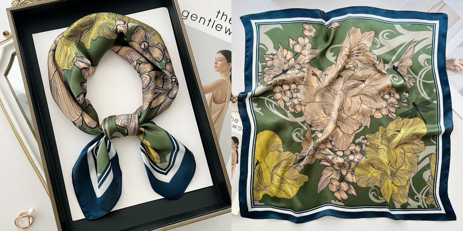 Luxury Floral Silk Scarf – Soft Satin Square Wrap for Hair, Neck & Hijab