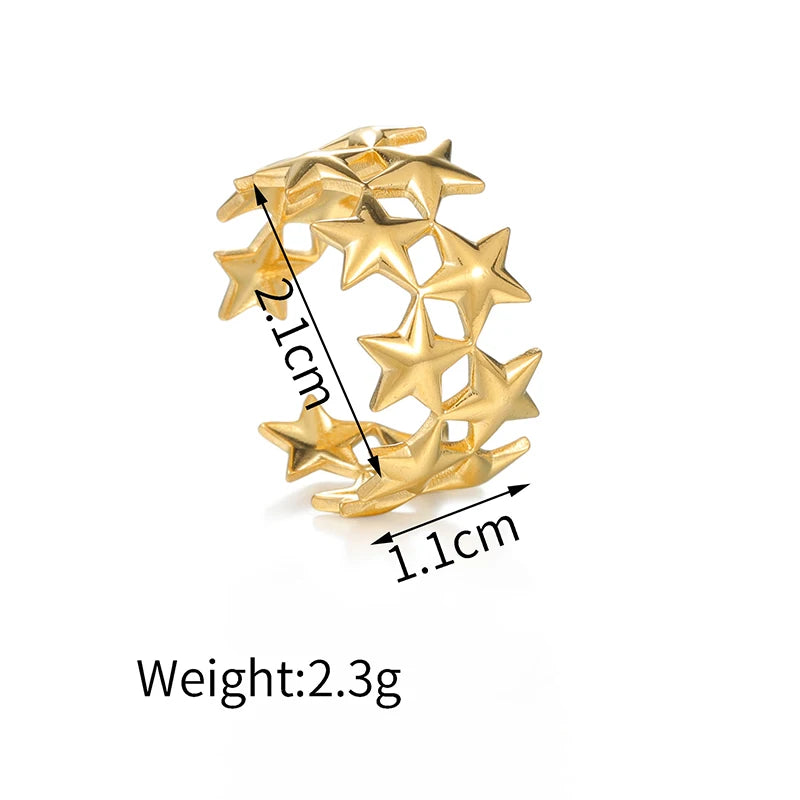 Double-Layer Star Ring – 2025 Gold Stainless Steel Waterproof Open Design for Women