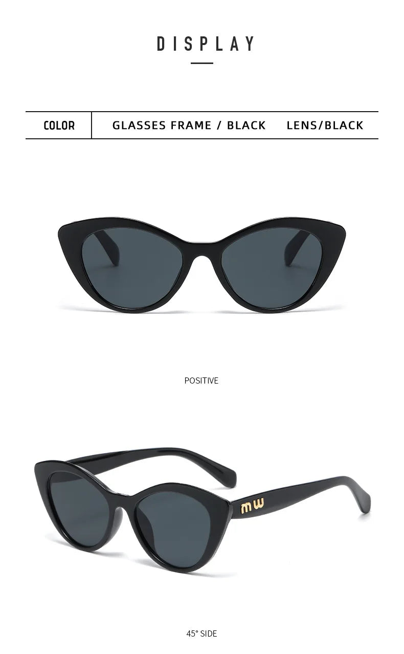 Cat Eye Sunglasses – Black & Leopard Small Frame UV400 Designer Style