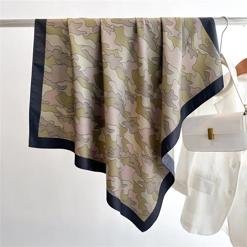 Silk Feel Scarf – Twill Square Wrap with Luxury Tree Print for Hair, Neck & Hijab