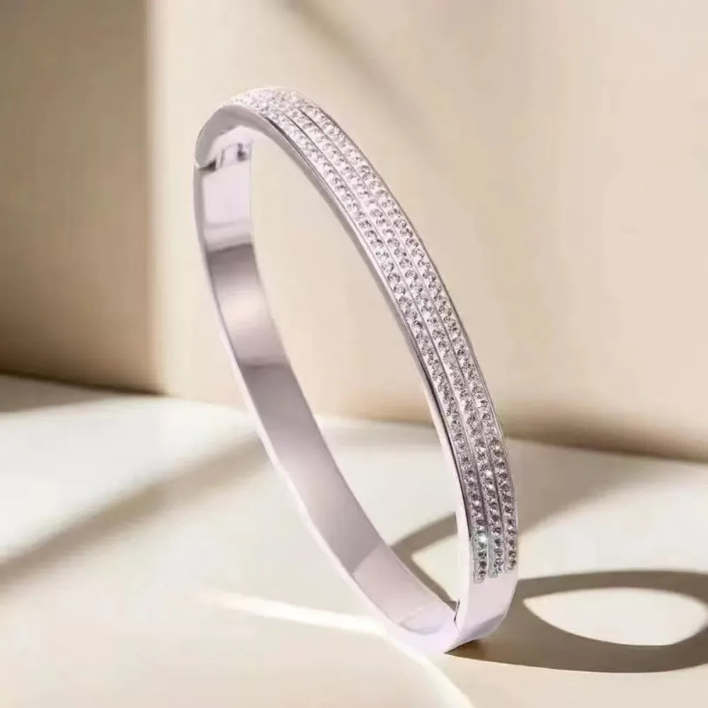 Yupsk Titanium Steel Couple Bracelet – Shiny Zircon Inlay in Gold or Silver for Him & Her