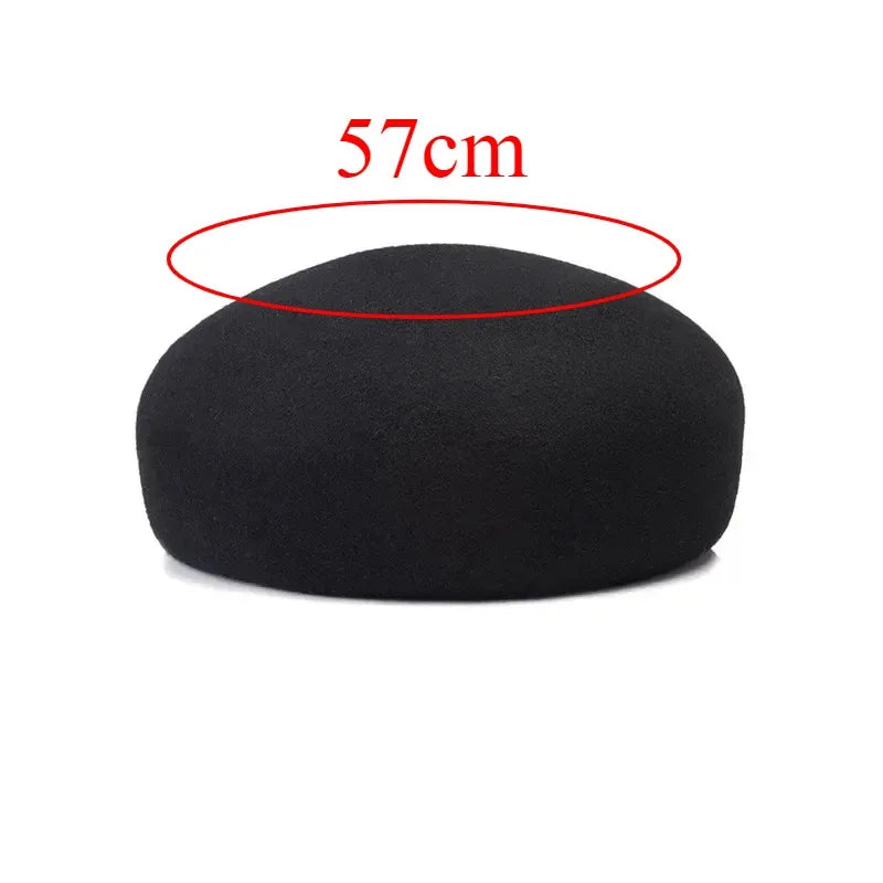 Vintage Wool Felt Beret – Elegant Hard-Top Pillbox Fedora for Weddings & Cocktail Parties