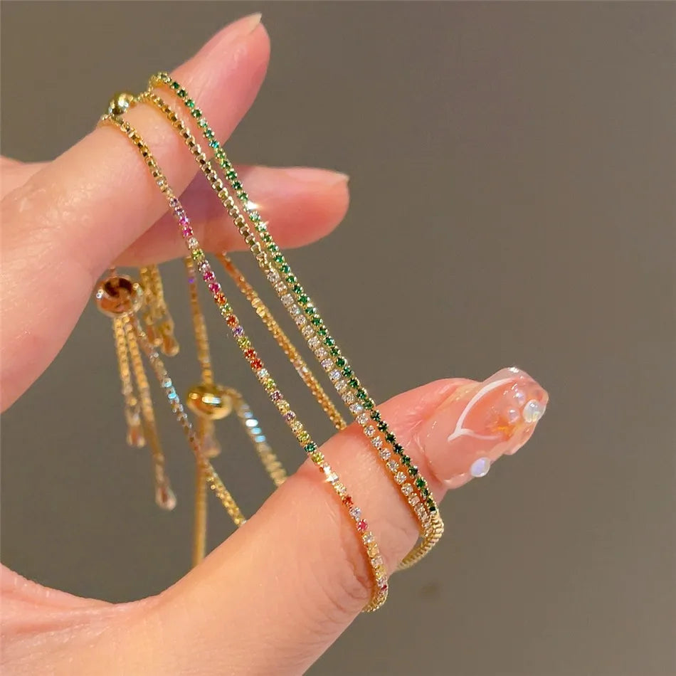 2 mm Adjustable Rainbow Tennis Bracelet – Colorful Zircon Charm for Women