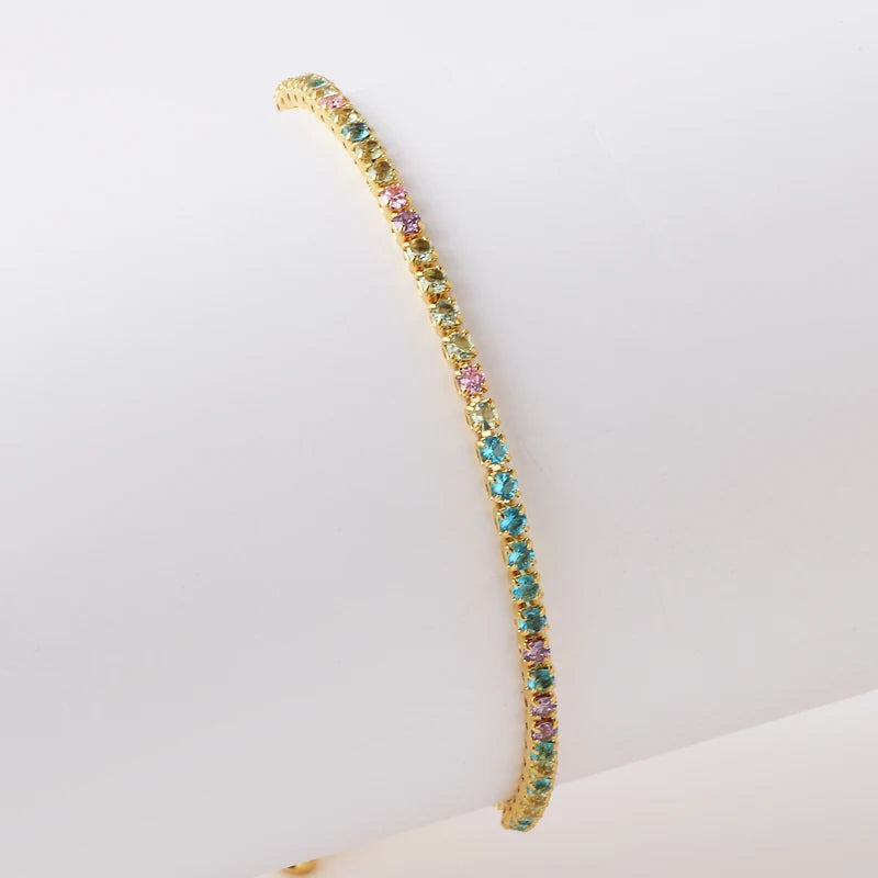 2 mm Adjustable Rainbow Tennis Bracelet – Colorful Zircon Charm for Women