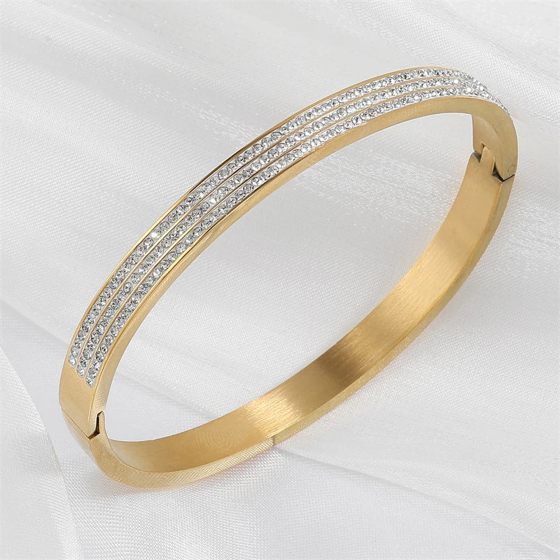 Yupsk Titanium Steel Couple Bracelet – Shiny Zircon Inlay in Gold or Silver for Him & Her