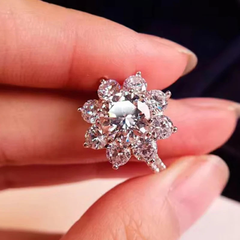 TEN CARATS Moissanite Ring – S925 Silver, 18K White Gold, Round VVS 0.5–2 ct Wedding Luxury Jewelry