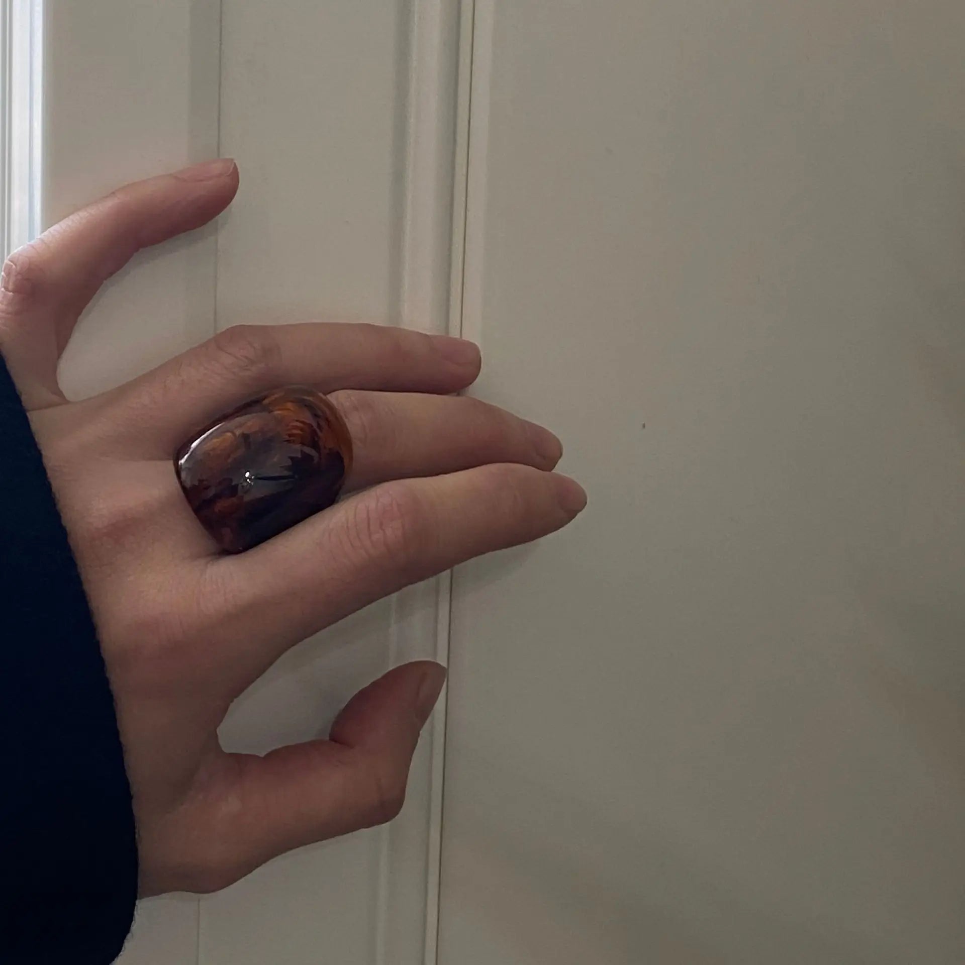 Vintage Amber Resin Ring – Bold Geometric Statement Piece for Women